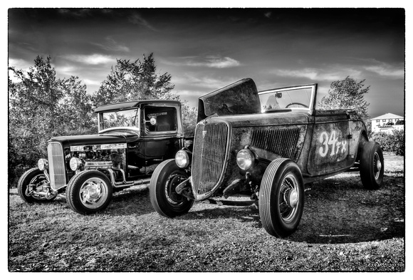 A Pair of Hot Rods in B&W