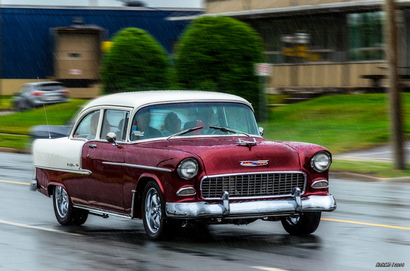 1955 Chevy Bel Air, leaving in the rain
