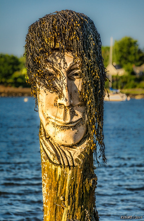 Wooden Head Carving at the waterfront of Belfast, Maine, USA
