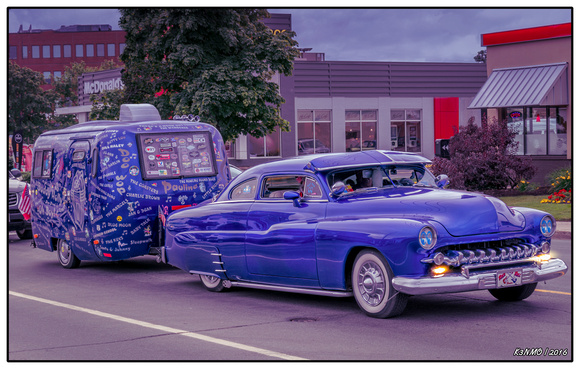 1951 Mercury "led sled" with trailer in tow