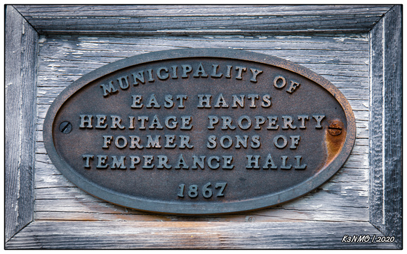 Plaque for "Sons of Temperance Hall" built in 1867