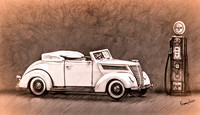 1937 Ford Convertible & Gas Pump